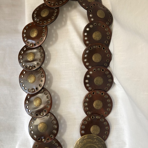 Bohemian Leather Belt with Decorative Round Brass Buckle main image 5